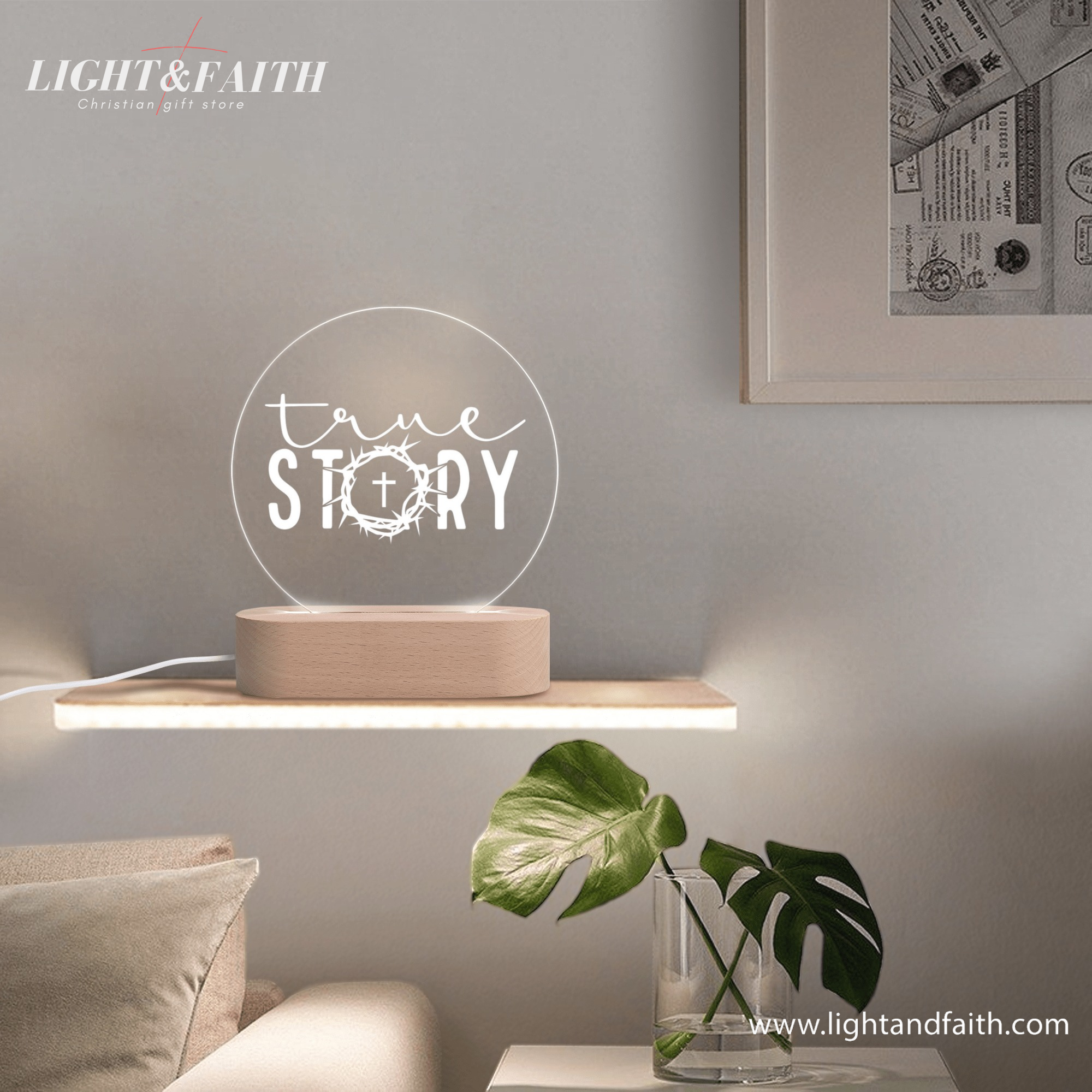 True Story LED Light, Christian Bible Verse Lamp, Christian Home Decor, Faith Based Decor, Religious LED Light.NLLAF33